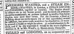 Richard Wood advertises for a steam engine