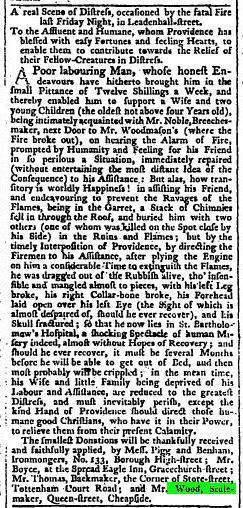 Richard Wood assists victim of the 'Disastrous Fire in Leadenhall Street'