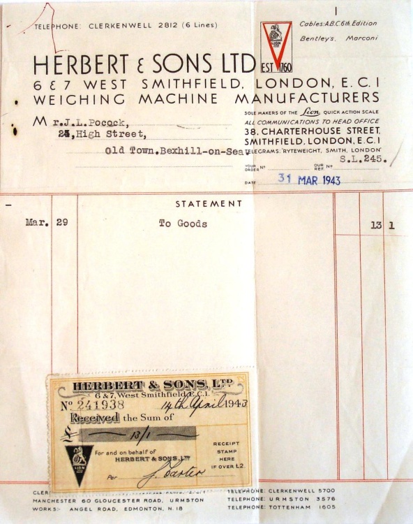 Invoice & Statement of Account 1939 & 1943